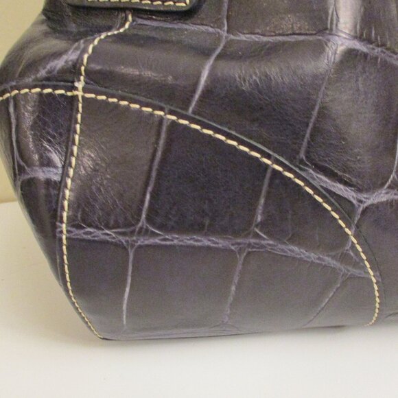 Dooney & Bourke Satchel Handbag Black Croc Embossed Leather Reversible Clip Lock - Picture 3 of 15